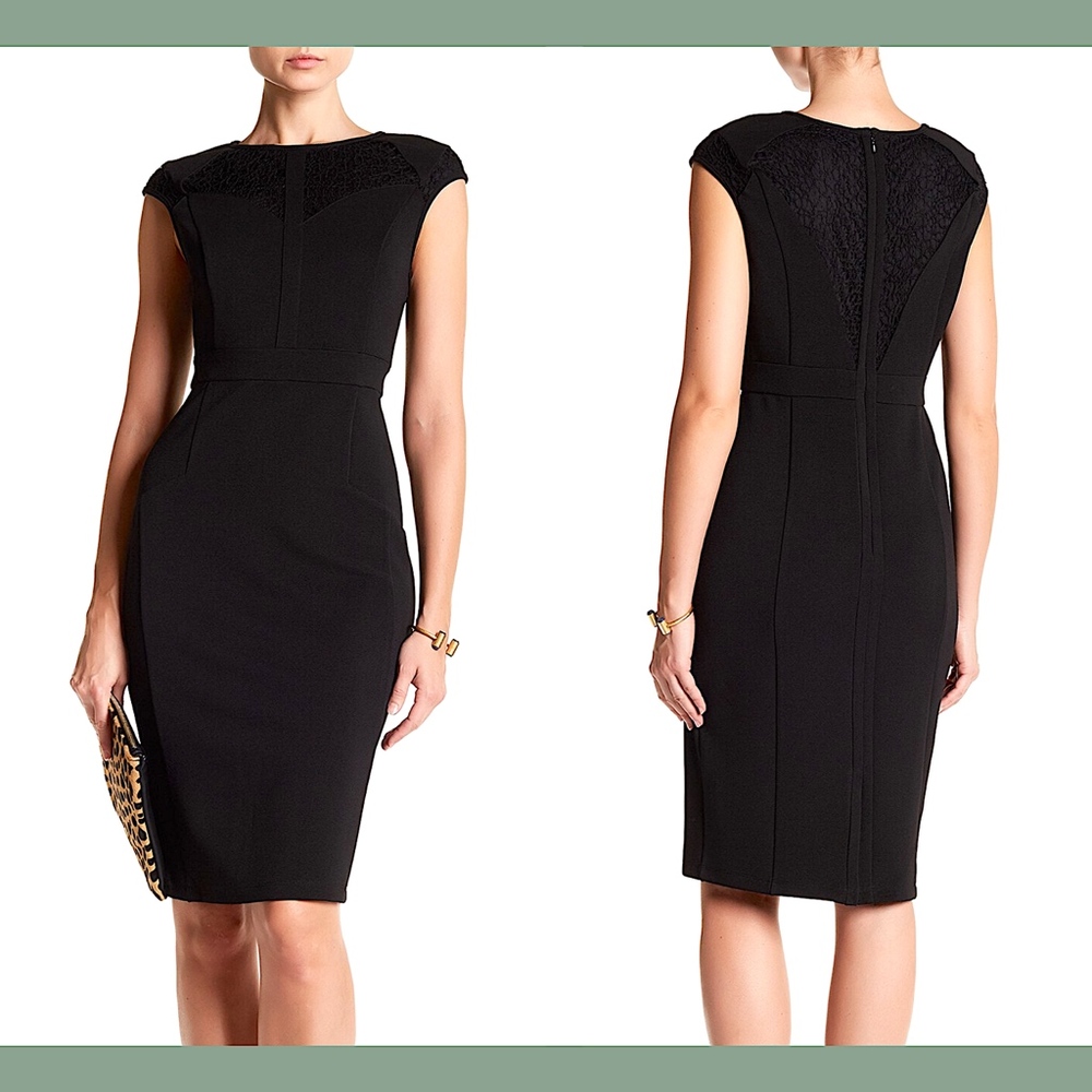 NWT $119 Adrianna Papell Ottoman Lace Pencil Dress‎ in Black [SZ 12 ]